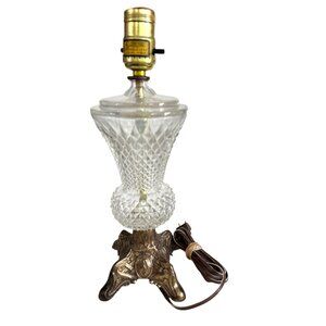 Vintage Diamond Cut Glass Table Lamp With Brass Base